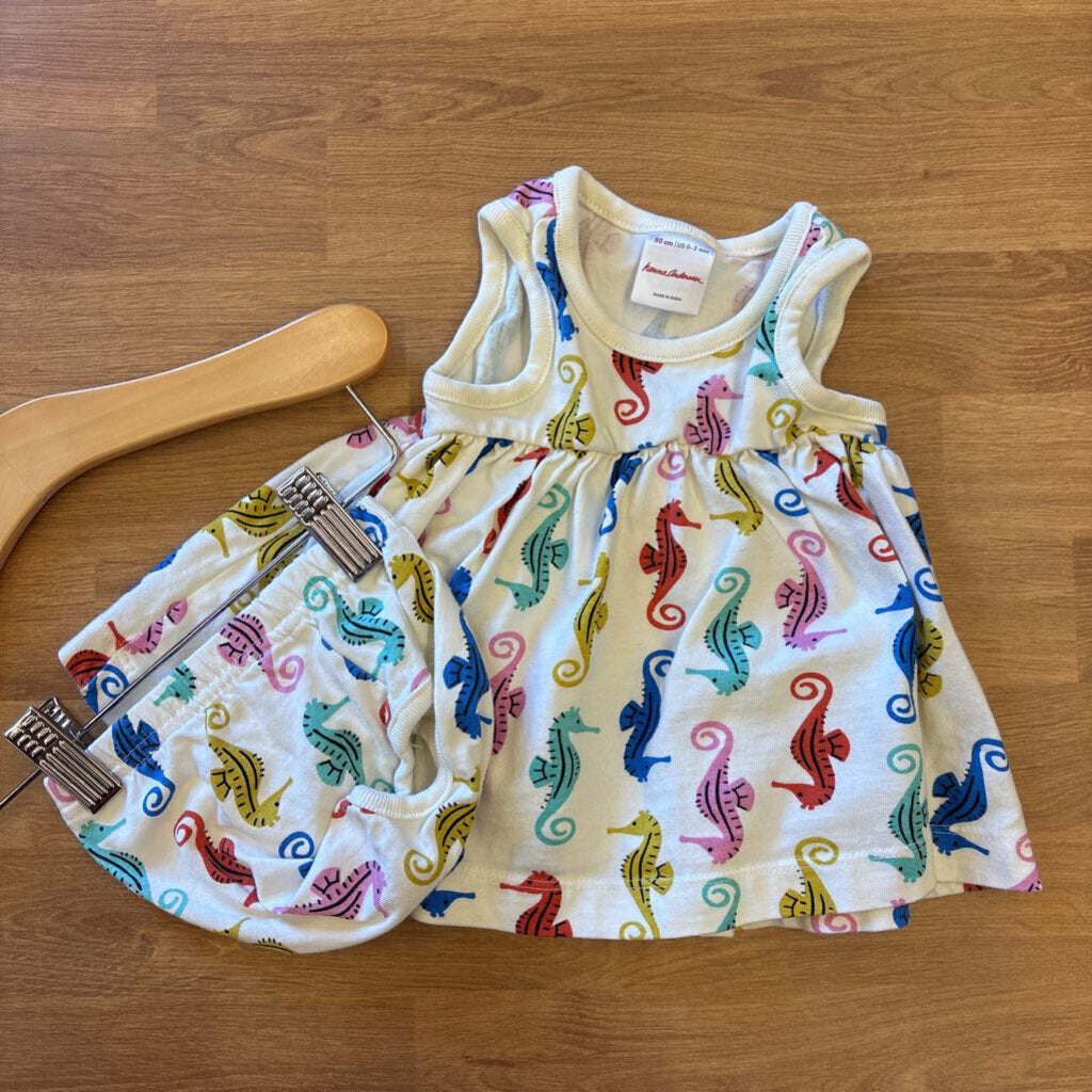 Hanna Andersson Sea Horse Tank Dress w/ Bloomers - 0/3m