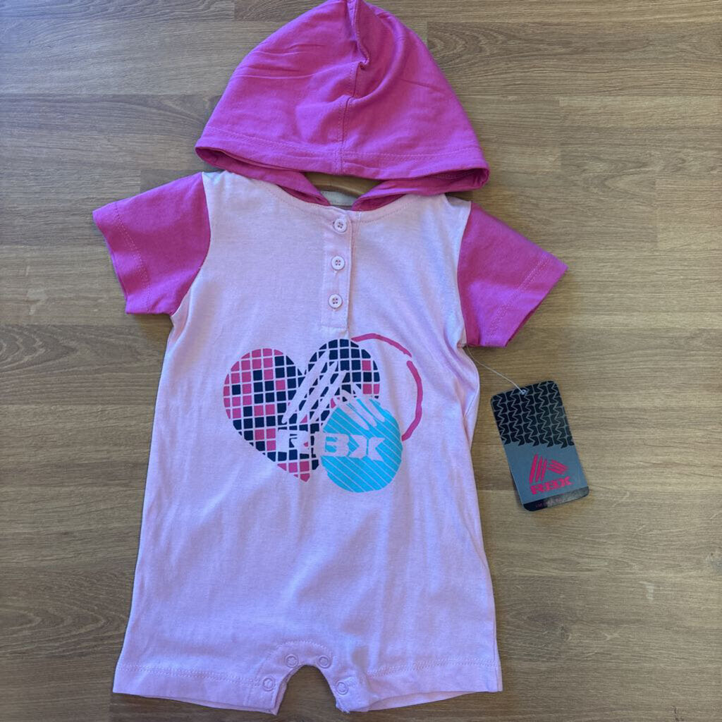 NWT RBX Heart SS Romper W/Hood 3/6m