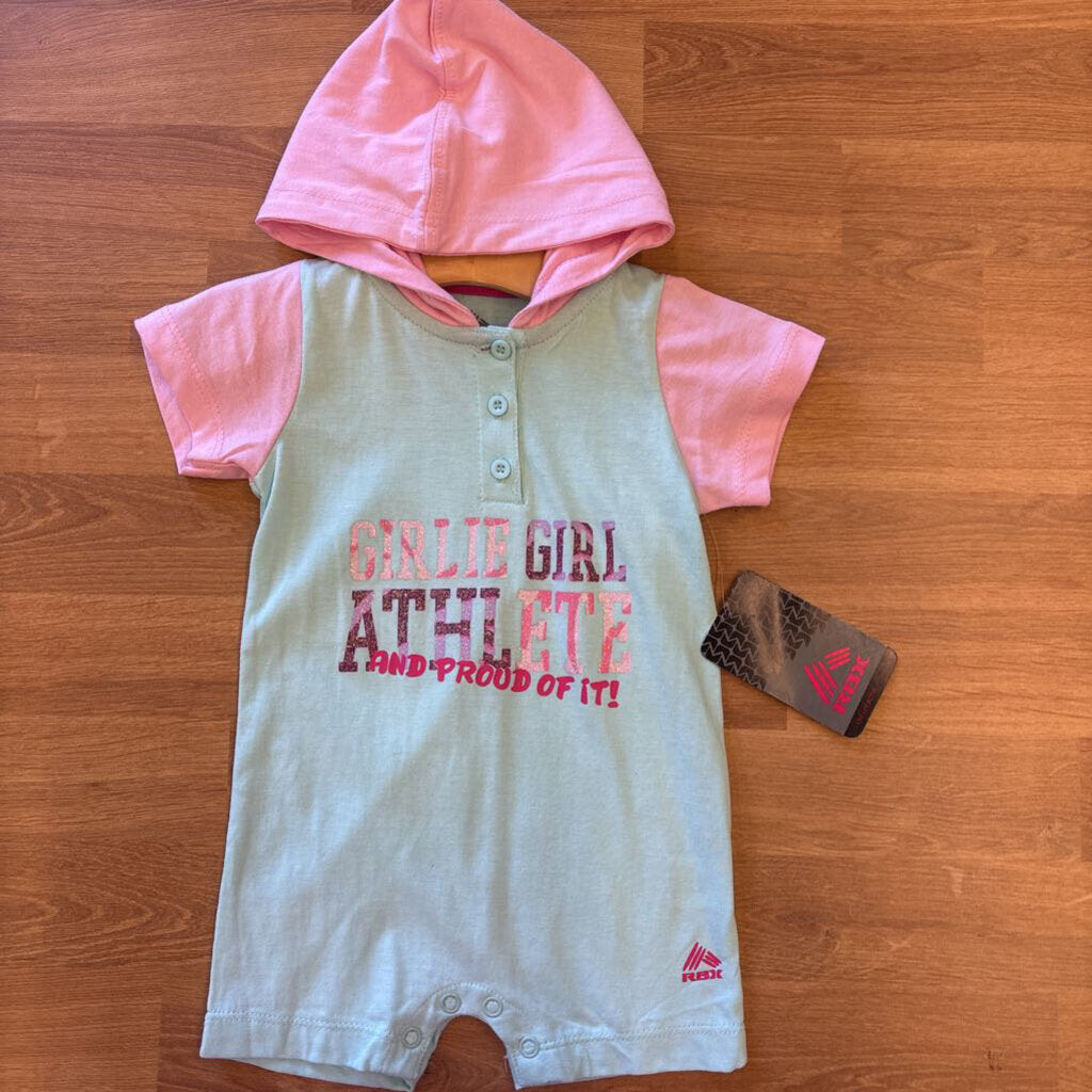 NWT RBX Girlie Girl SS Romper W/Hood 3/6m