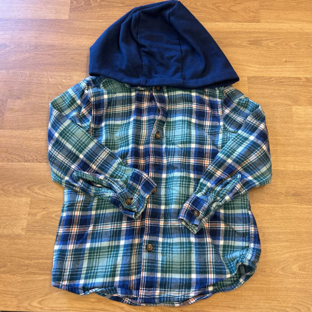 Carter's Plaid LS Button Up Hoodie - 4T