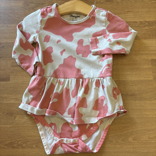 Wrangler Cow Print LS Dress Onesie - 18m