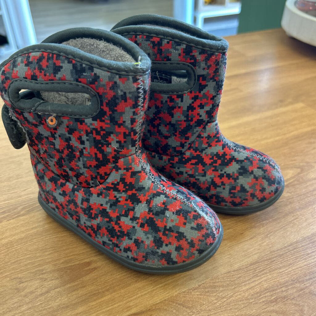 Bogs Pixel Insulated Boots Grey/Red 7