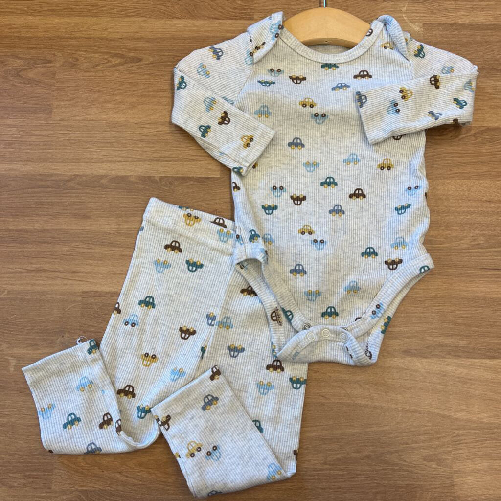 Liam & James Car Ribbed Onesie Pant Set 3/6m