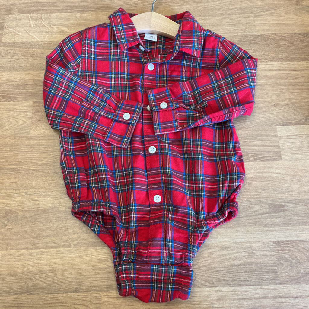Baby Gap Plaid LS Button Up Onesie - 18/24m