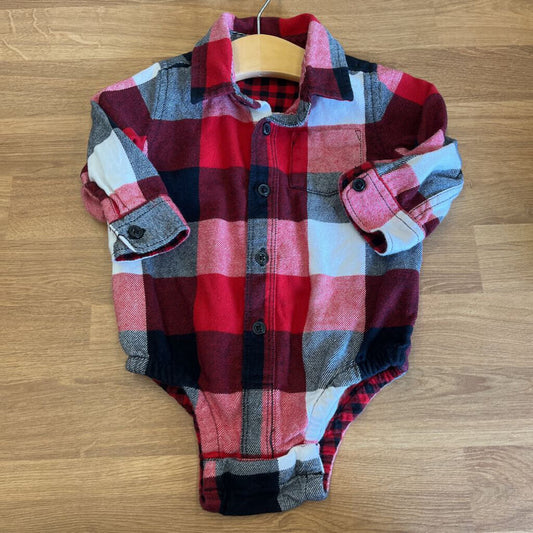 Baby Gap Plaid Flannel LS Button Up Onesie - 6/12m