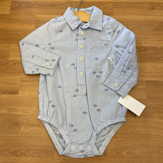 NWT Osh Kosh Plane LS Button Up Onesie - 18m