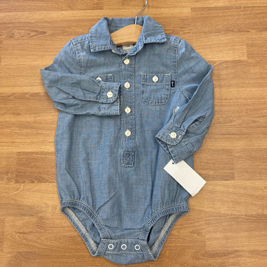 NWT Osh Kosh LS Button Up Onesie - 12m