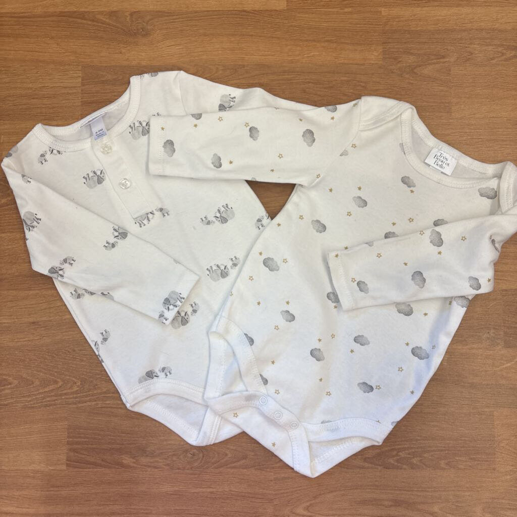 Tres Beau et Belle Set of 2 LS Onesies - 6/9m
