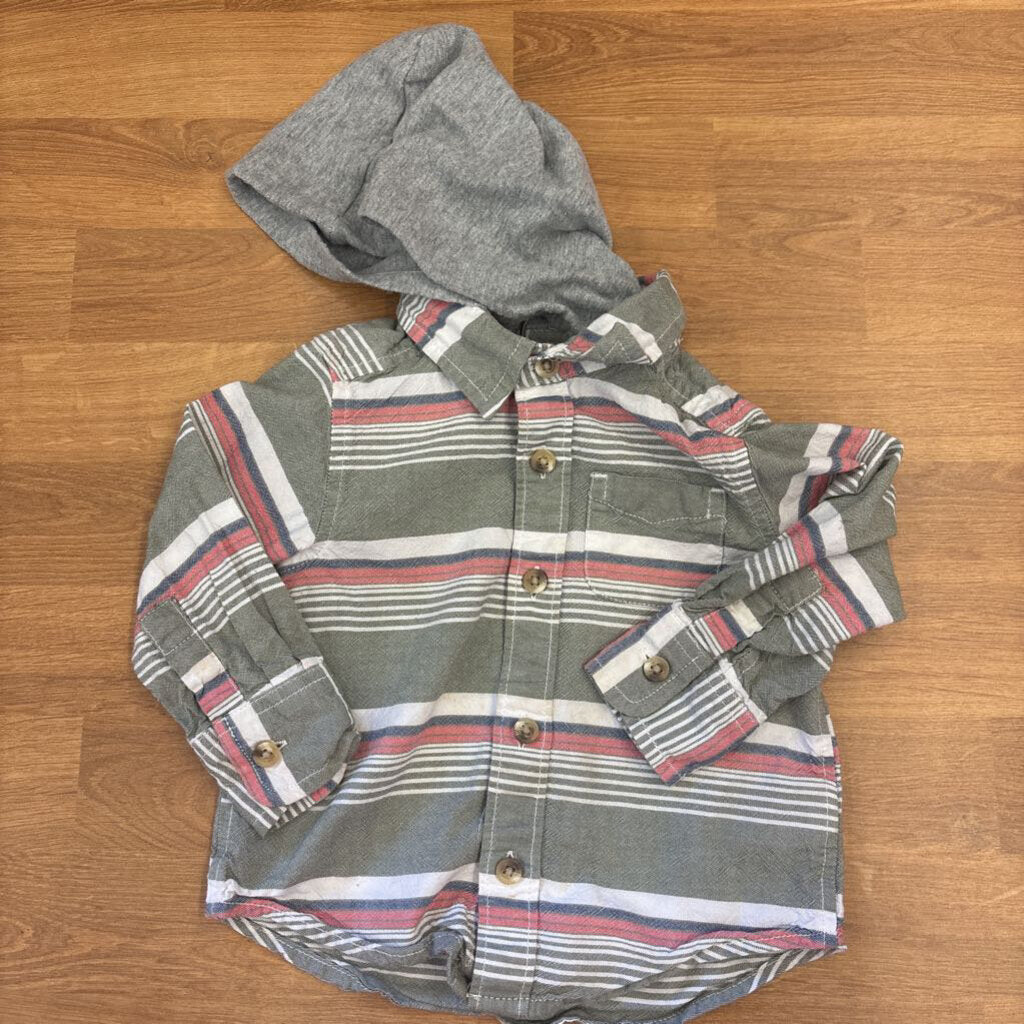 Old Navy Stripe LS Button Up Hoodie - 12/18m