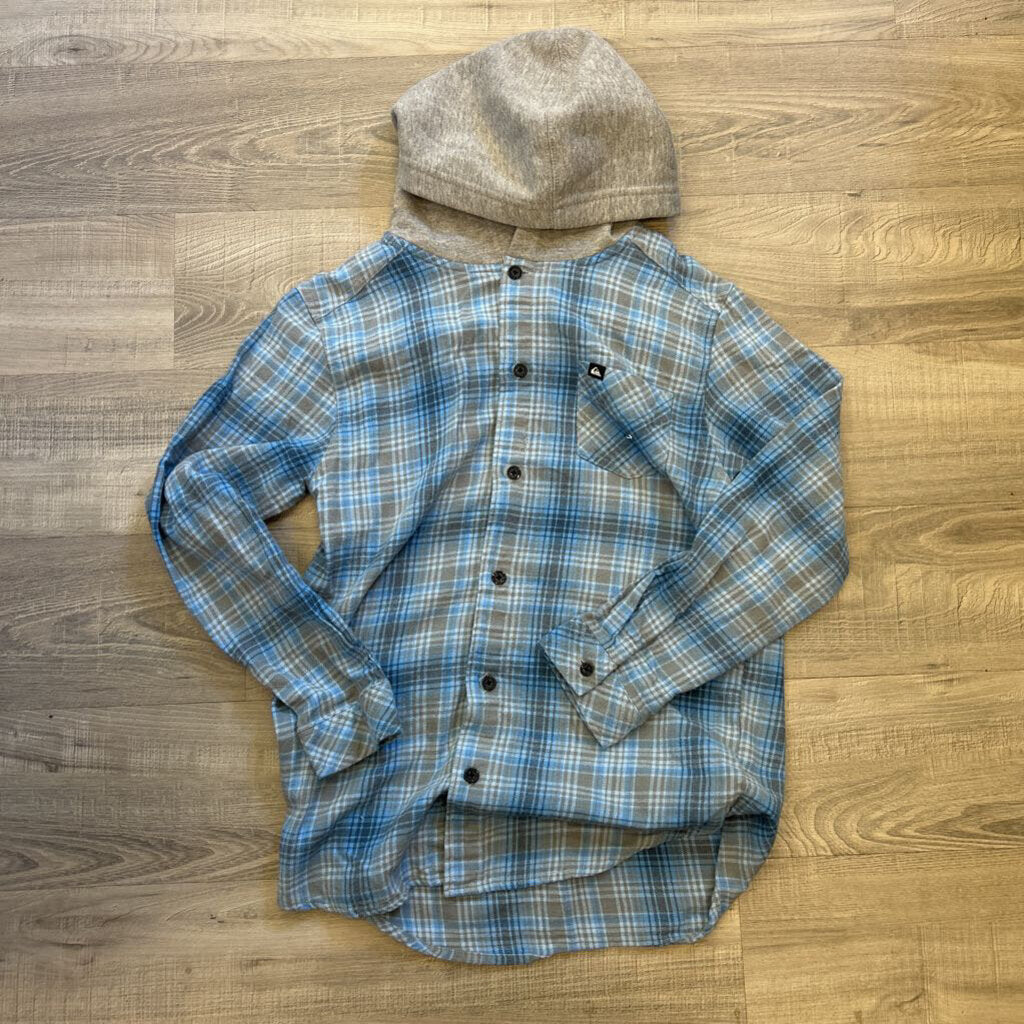 Quiksilver Plaid LS Button Up Hoodie - 14/16