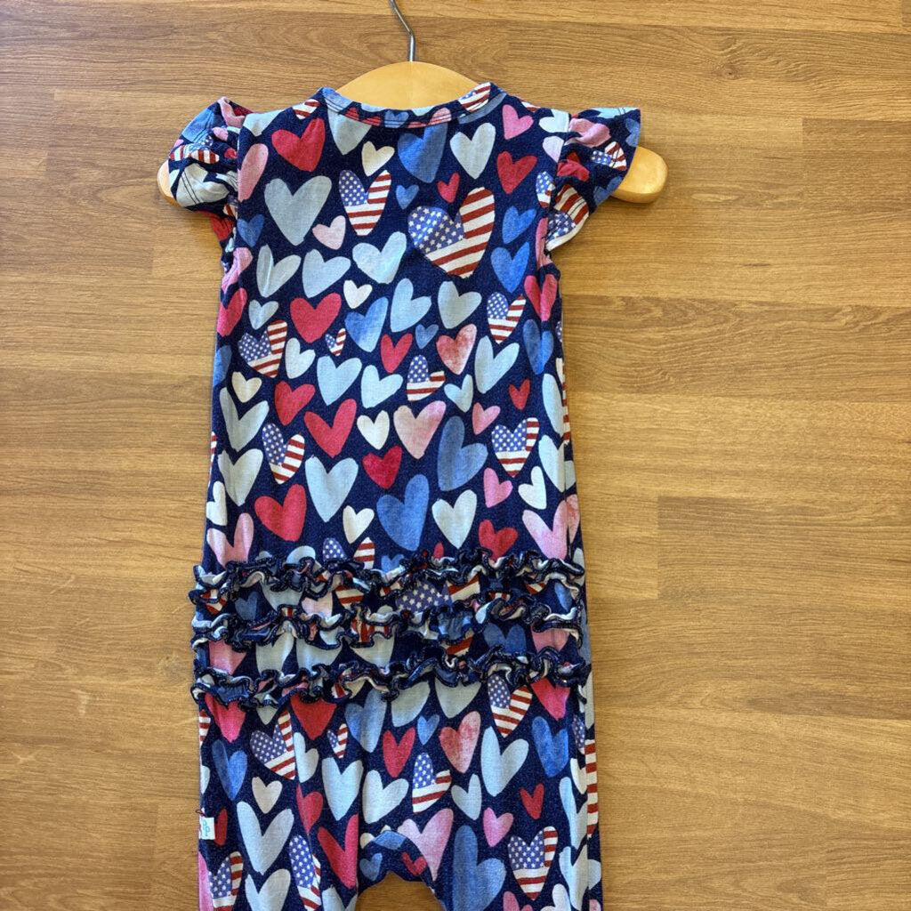 Posh Peanut Bamboo Flag Heart SS Romper (wear) - 18/24m