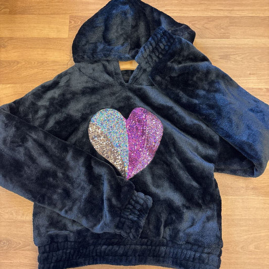 Collette Lilly Fuzzy Sequin Heart Hoodie - 14/16