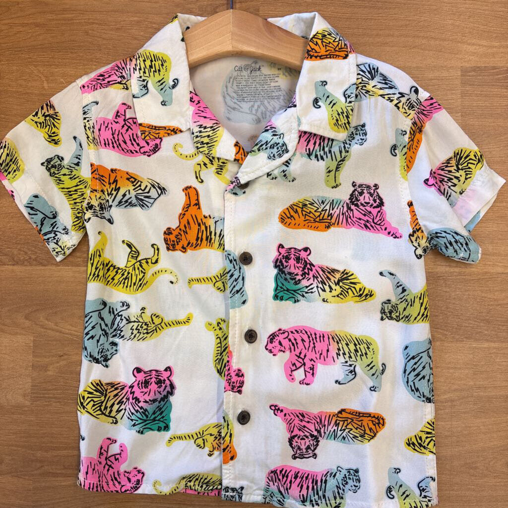 Cat & Jack Tiger Soft SS Button Up - 2T
