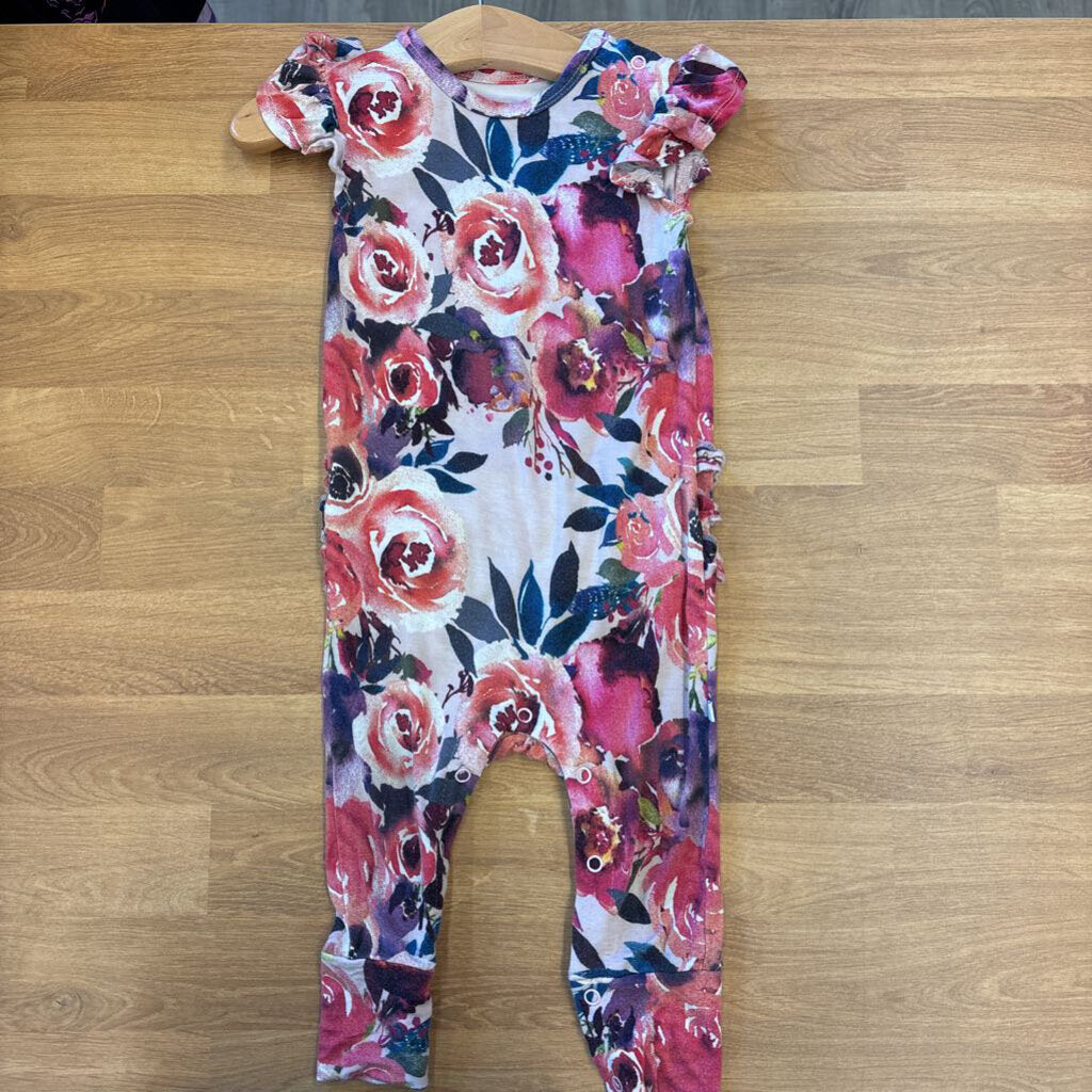 Posh Peanut Bamboo Floral SS Romper - 12/18m