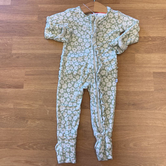 Harp Angel Bamboo Floral Zip Ruffle Sleeper - NB