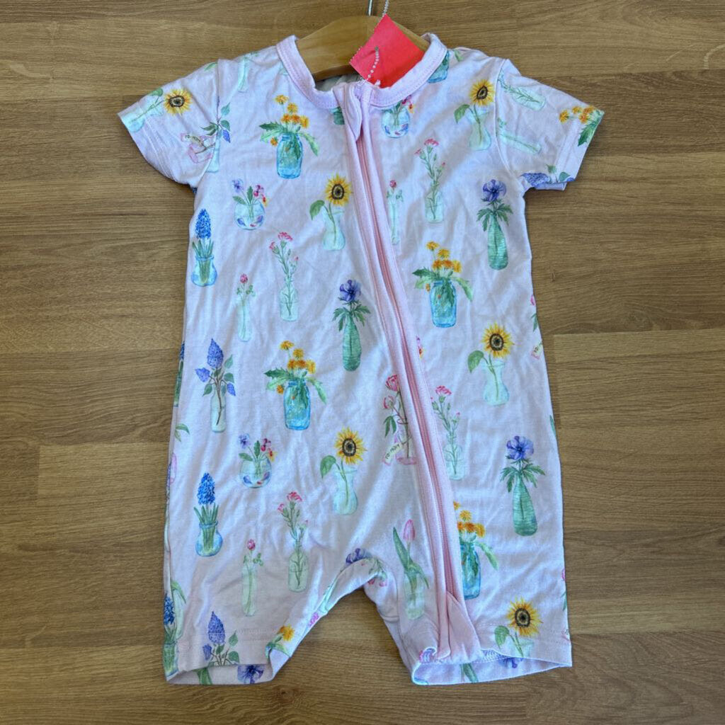 Little Crowns & Capes Bamboo Floral Short Zip Sleeper - 12/18m