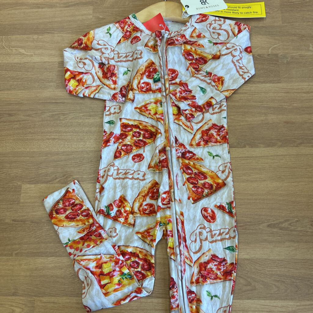 NWT Bums & Roses Bamboo Pizza Zip Sleeper - 18/24m