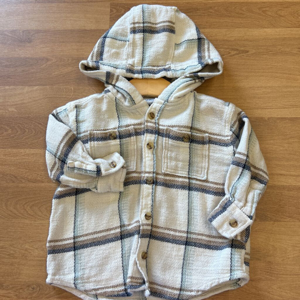 Old Navy Plaid LS Button Up Hoodie - 2T