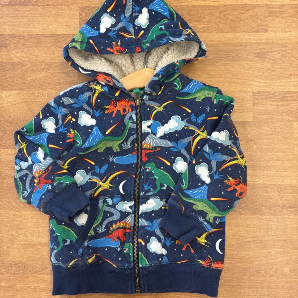 Mini Boden Dino Sherpa Lined Zip Hoodie - 3/4