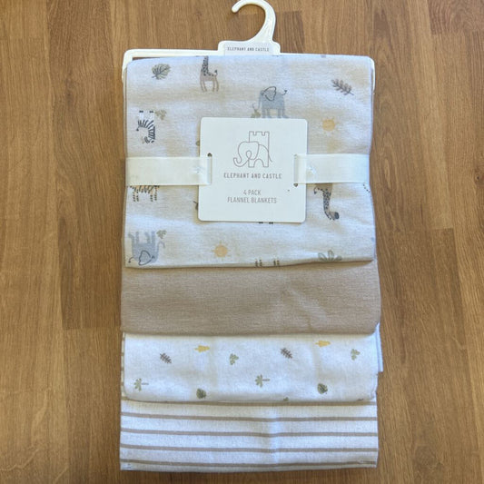 NEW Elephant and Castle Flannel Blankets - 4 Pack