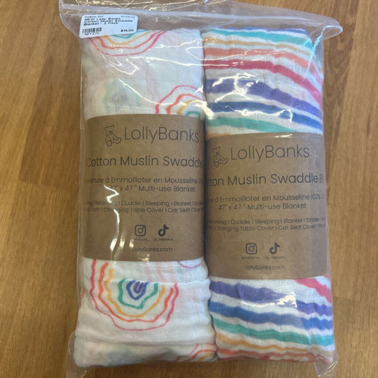 NEW Lolly Banks Cotton Muslin Swaddle Blanket - 2 Pack