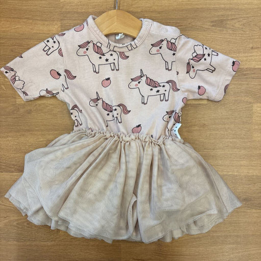 Hux Unicorn SS Tulle Dress Bodysuit - 3/6m