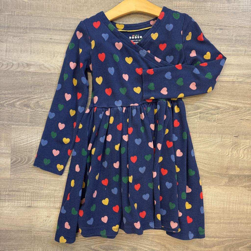 Mini Boden Heart Wrap LS Dress - 7/8