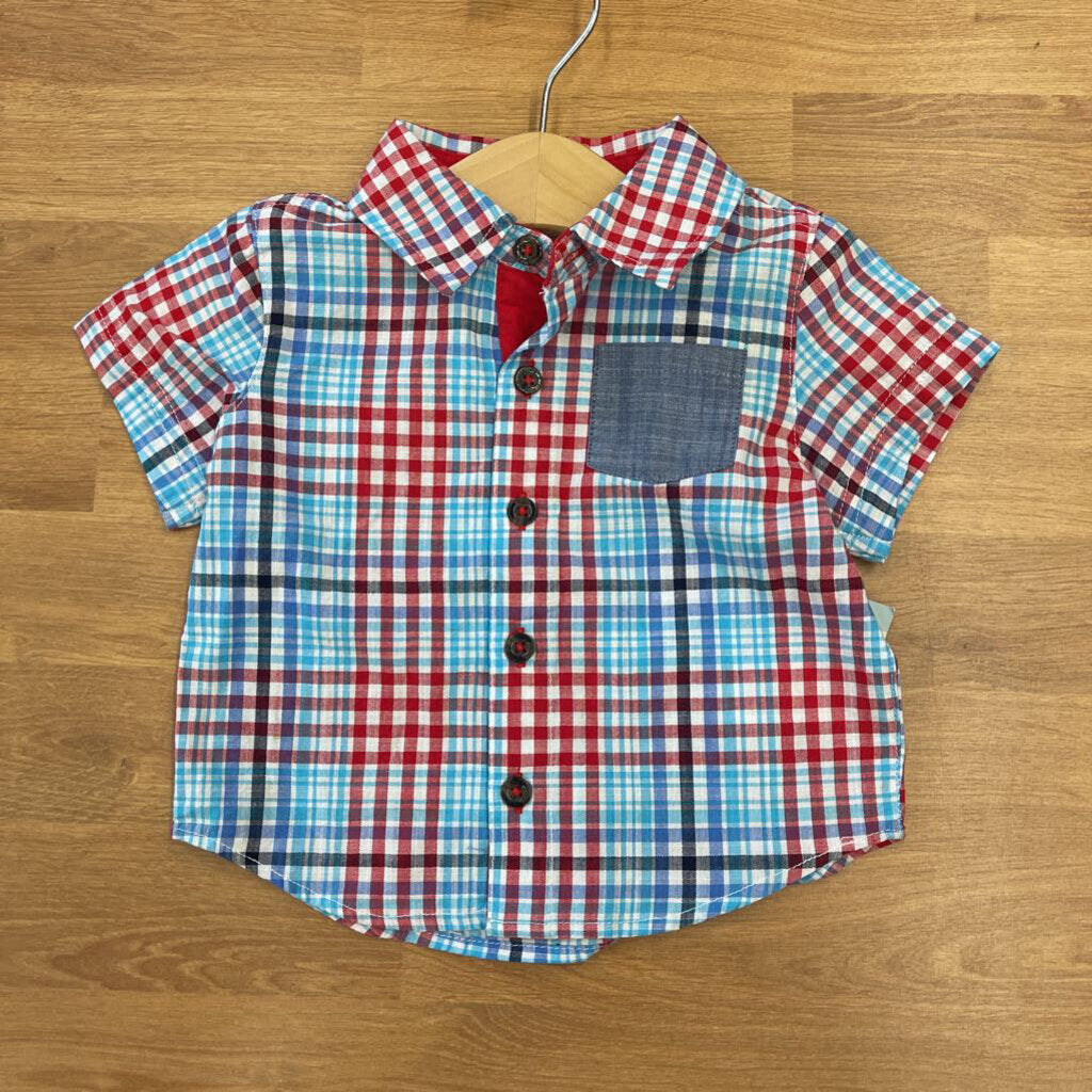 NWT Cat & Jack Plaid SS Button Up -3/6m