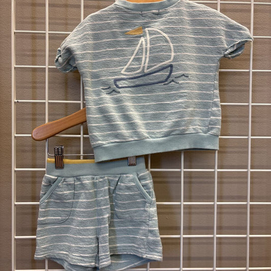 Rabbit + Bear Stripe Terrycloth Two Pc Set - 24m