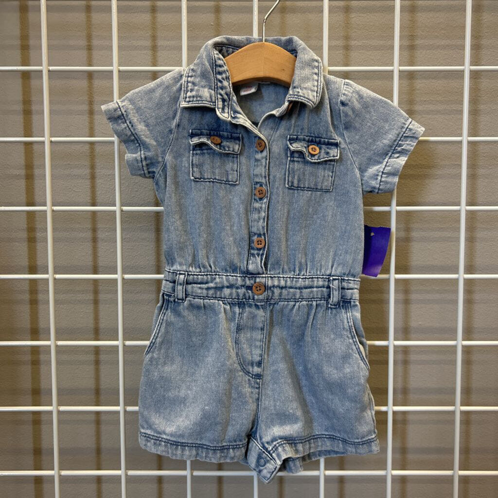 Cat Jack Soft Denim Shorts Romper 12m