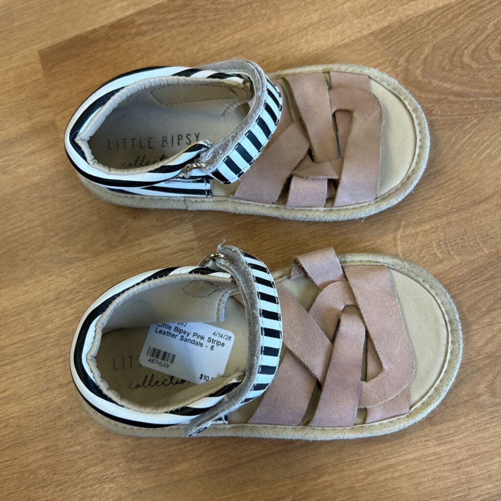 Little Bipsy Pink Stripe Leather Sandals - 6