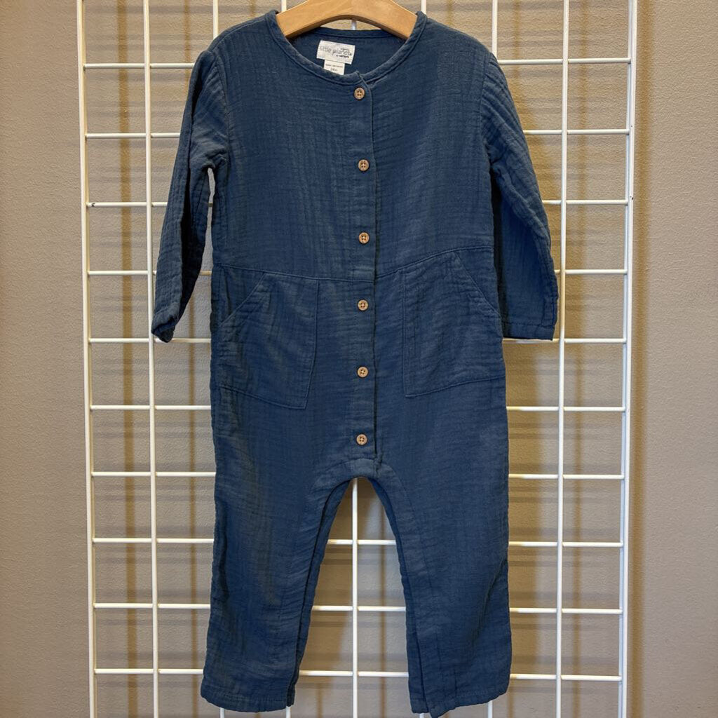 Little Planet LS Linen Button Romper - 24m
