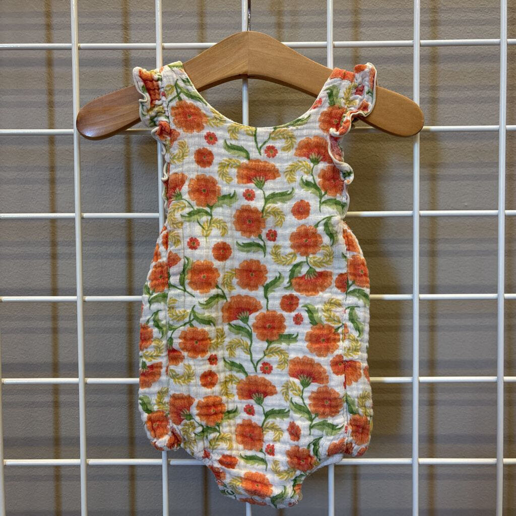 Angel Dear Floral Linen Bubble Romper - 3/6M