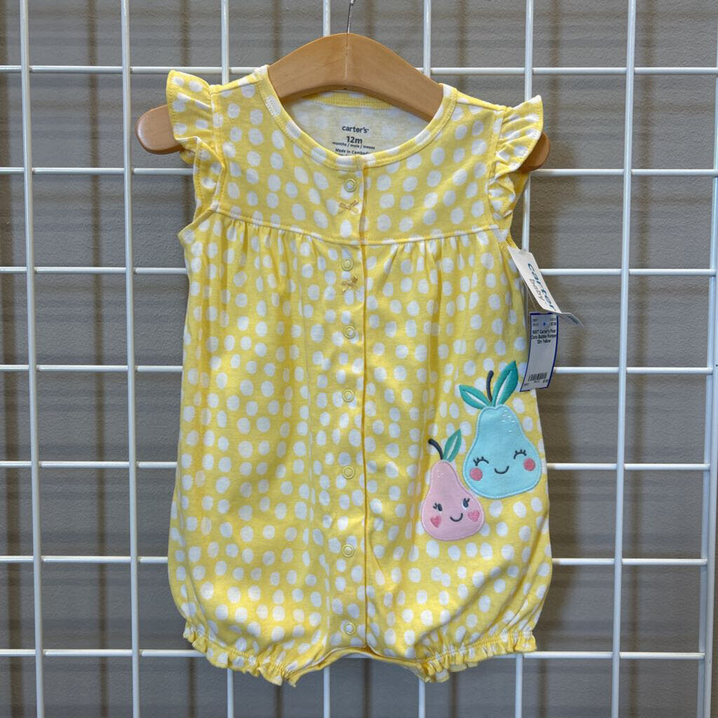 NWT Carter's Pear Dots Bubble Romper 12m