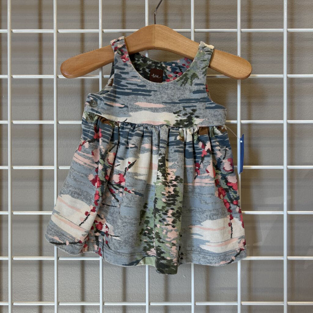 Tea Flower Tank Button Dress - 3/6m