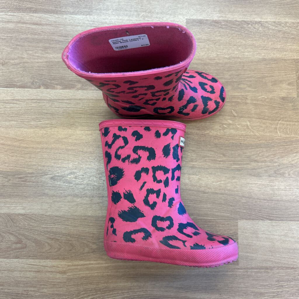 Hunter Pink Leopard Rain Boots (wear) - 7