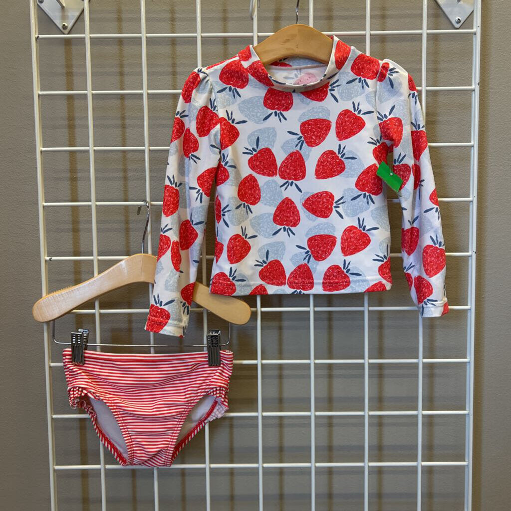 Carter's Strawberry Rashguard/Striped Bottoms Swim Set - 3T