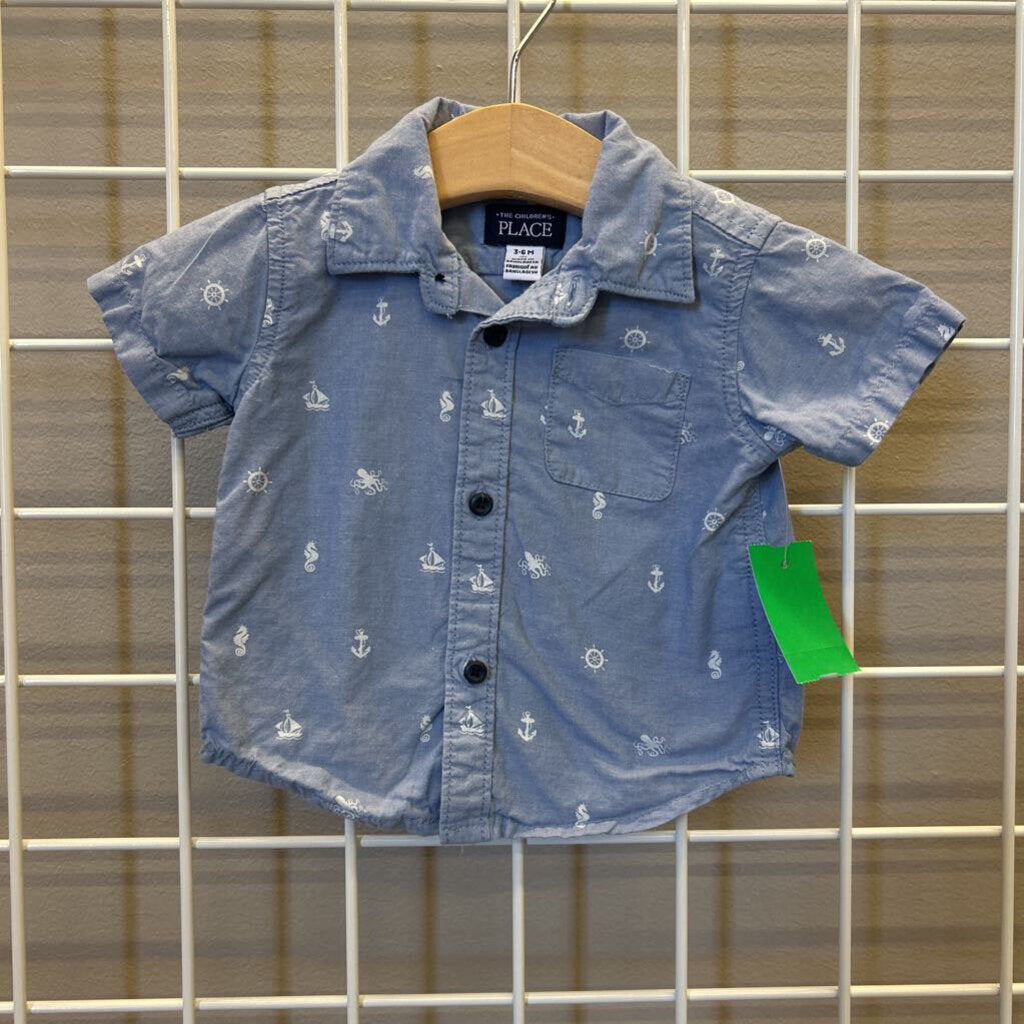 Children's Place Nautical SS Button-up - 3/6m