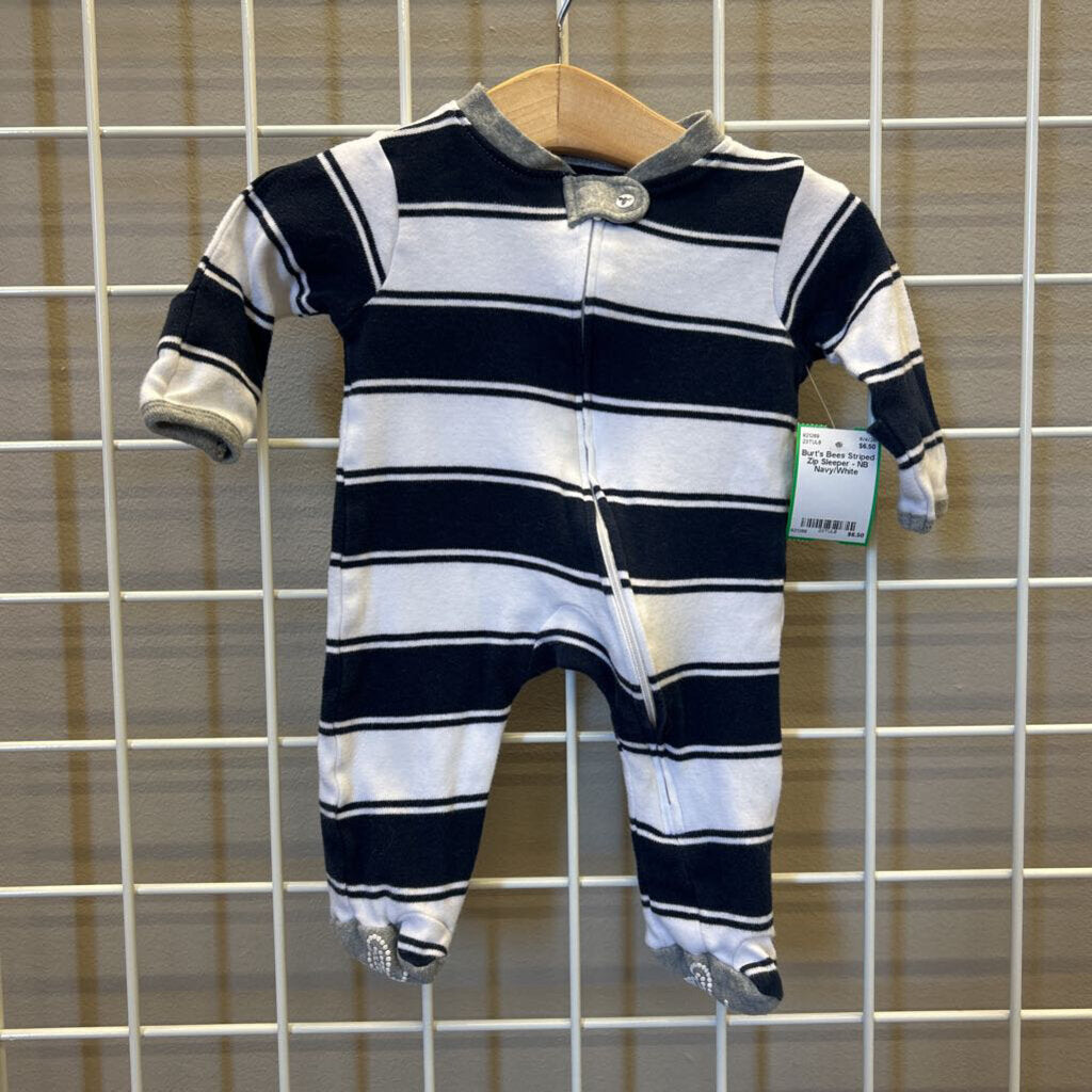 Burt's Bees Striped Zip Sleeper - NB