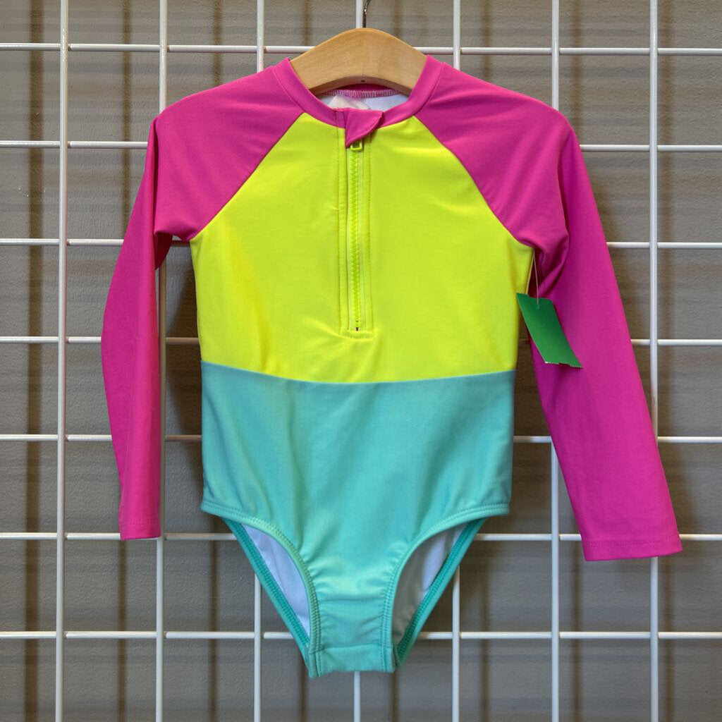 Cat & Jack Color Block LS One Pc Swim (wear) - 4T