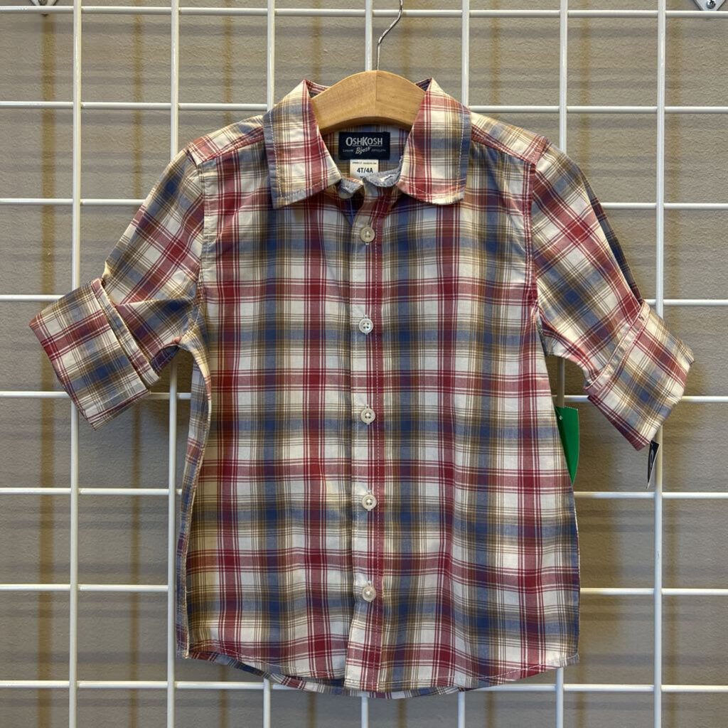 NWT Osh Kosh Plaid LS Button Up - 4T