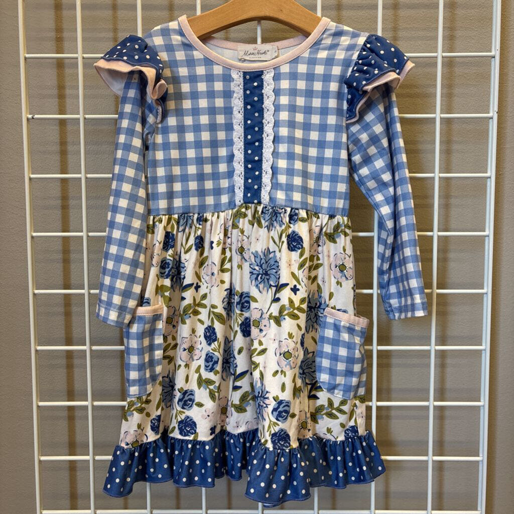 Marie Nicole Plaid/Flower Twirl LS Dress ~4/5