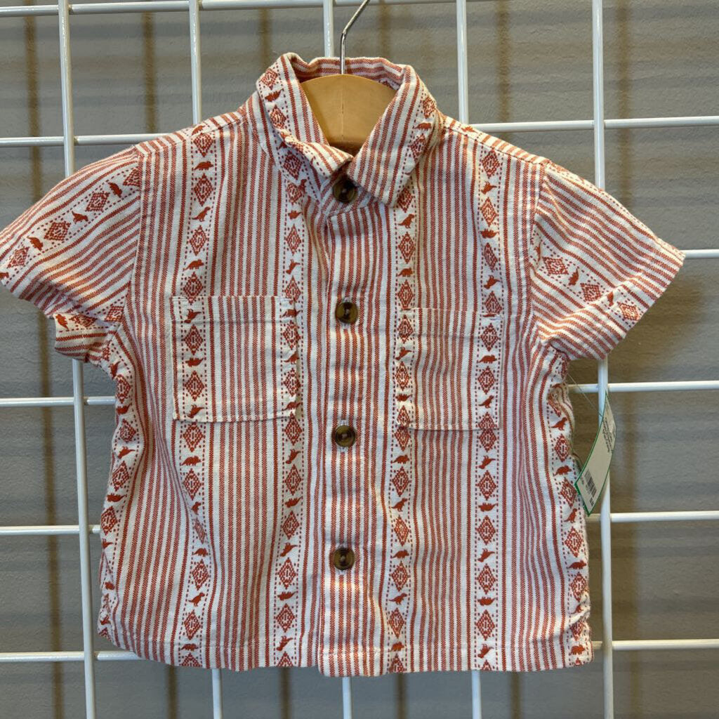 Old Navy Dino Stripes SS Button Up 6/12m