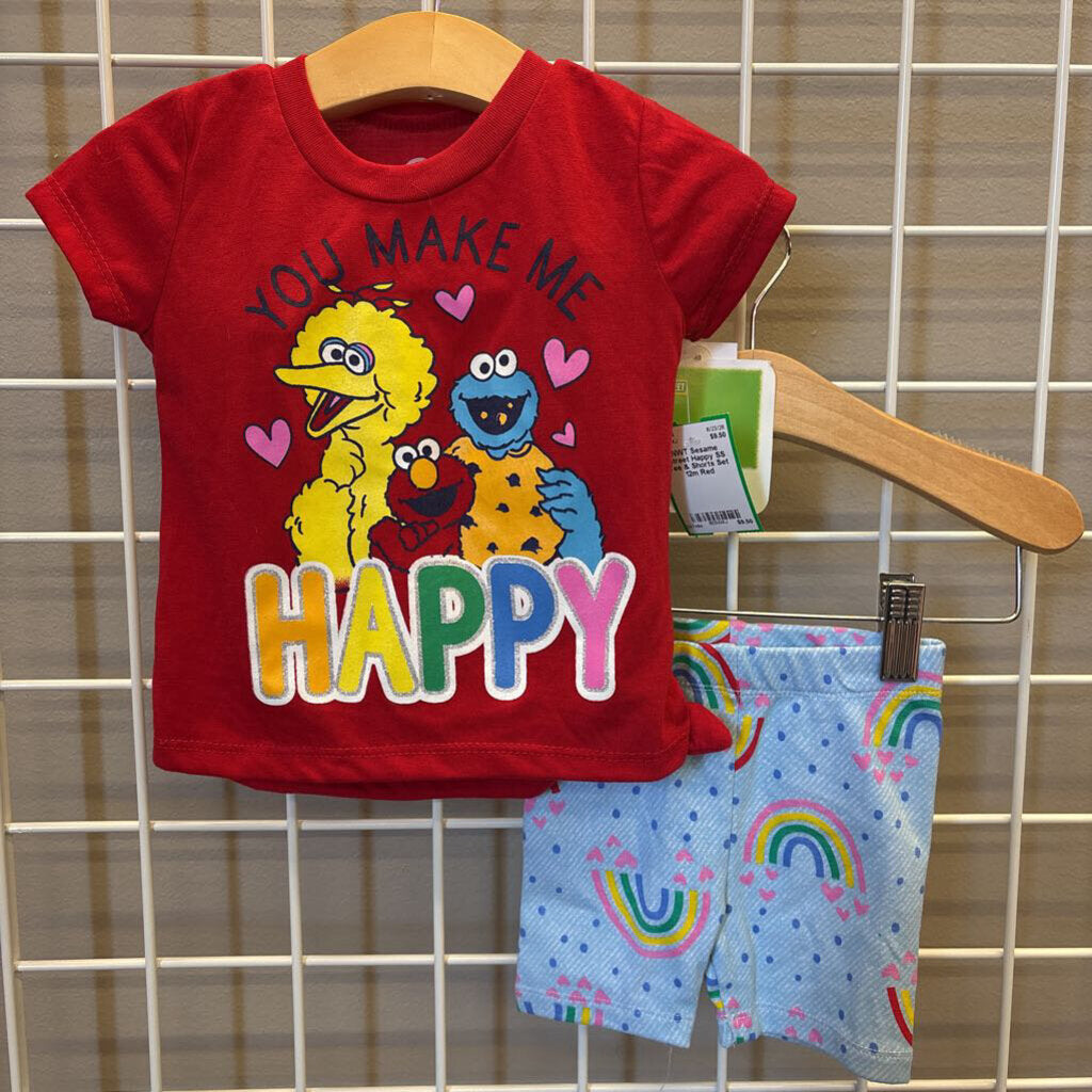 NWT Sesame Street Happy SS Tee & Shorts Set 12m
