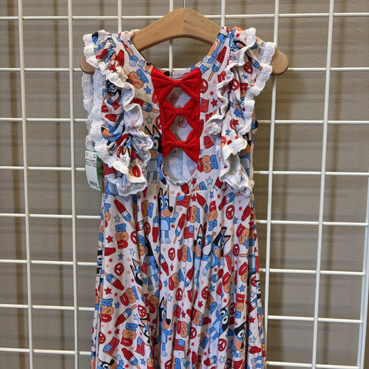 Mimi & Lai Bamboo Bluey 4th of July SS Twirl Dress - 4T