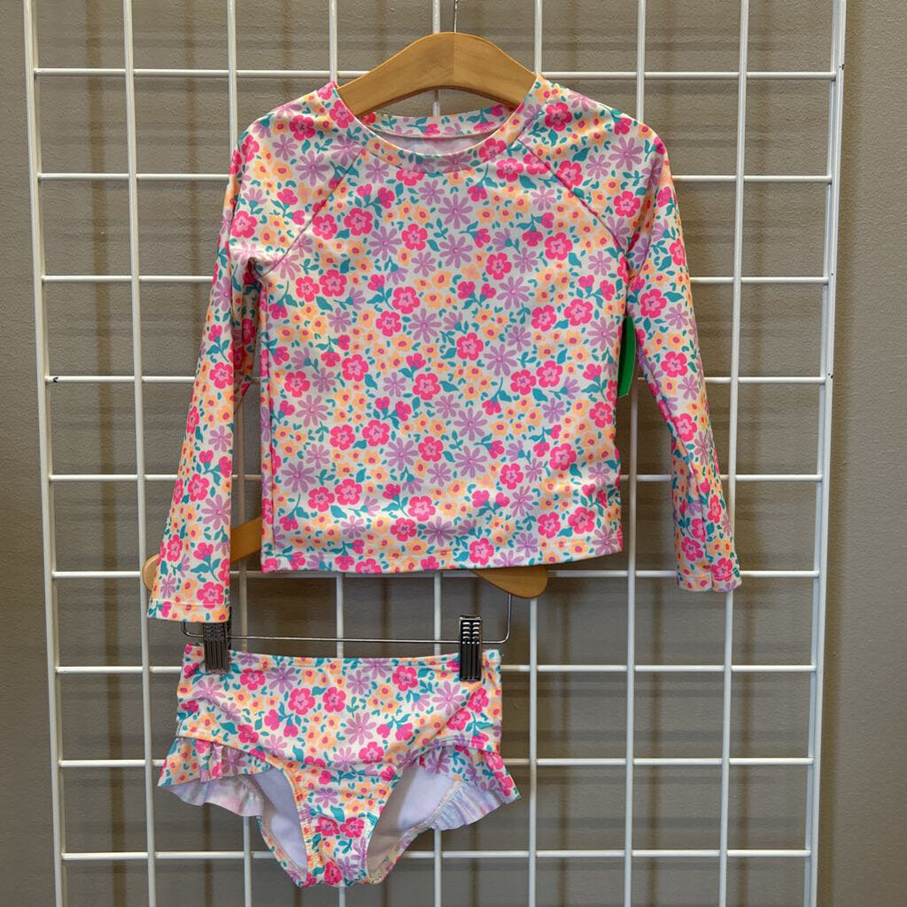 Cat & Jack Floral LS Two Pc Swim - 5T