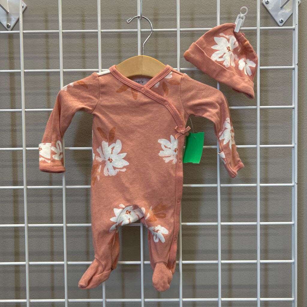 Carter's Floral Snap Sleeper w/ Hat - NB
