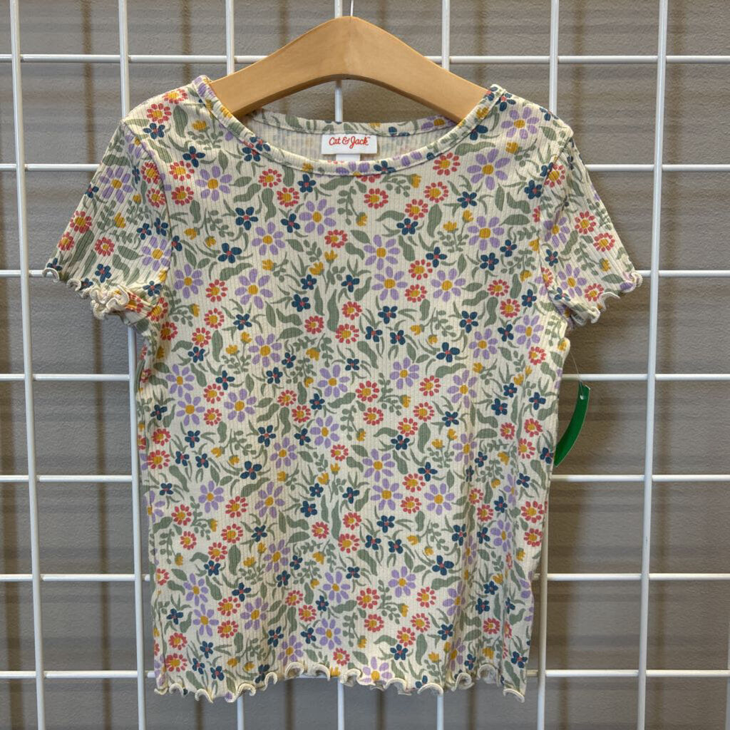Cat & Jack Ribbed Floral SS Tee - 6/7