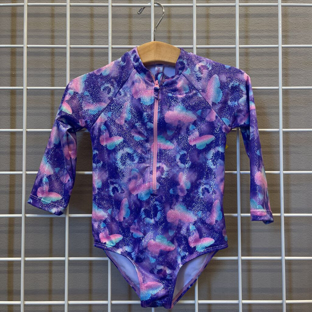 Pink Platinum Butterfly LS One Pc Swim - 2T