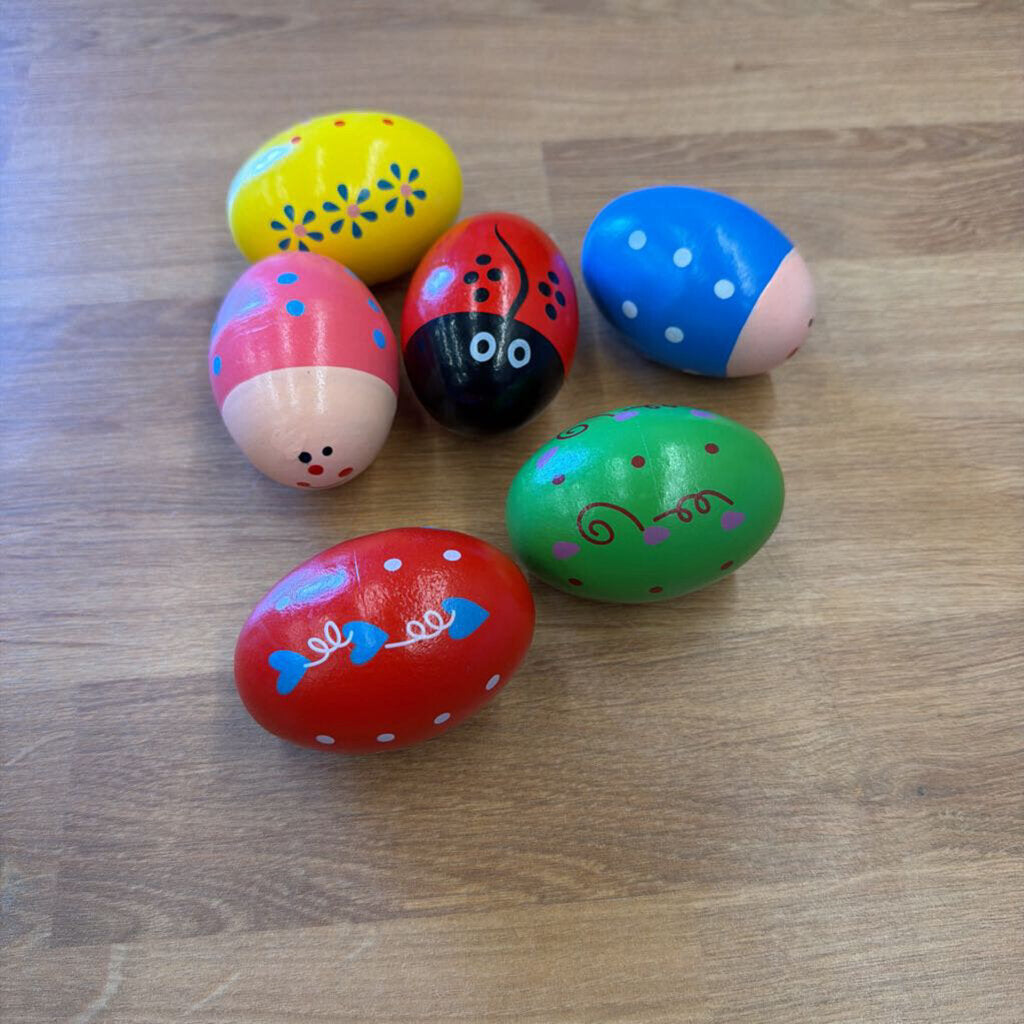 Bag of 6 Wooden Rattle / Shakers